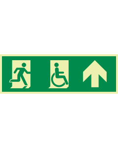 Fotoluminescerende sticker met pictogram nooduitgang rechtdoor beperkte mobiliteit ISO 7010