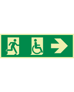 Fotoluminescerende sticker met pictogram nooduitgang rechts beperkte mobiliteit ISO 7010