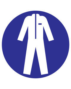 Blauwe sticker met pictogram om aan te duiden dat beschermende werkkleding verplicht is - ISO7010 - M010