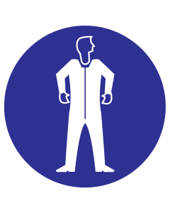 Blauwe sticker met pictogram om aan te duiden dat het dragen van beschermende werkkleding verplicht is