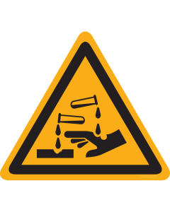 Sticker met pictogram "Waarschuwing Bijtende Stoffen" - ISO 7010 - W023