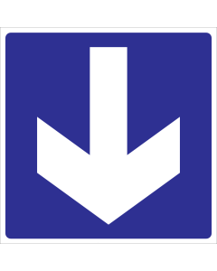 Blauwe sticker met pictogram pijl voor aanduiden richting van de uitgang