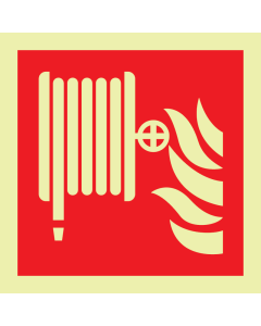 Fotoluminescerende sticker met pictogram van een brandslanghaspel volgens ISO 7010