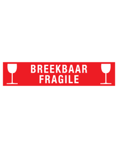 Sticker met pictogram en tekst Breekbaar/Fragile rood
