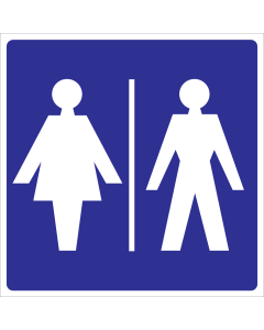 Blauwe sticker om ruimte aan te duiden voor dames en heren zoals een toilet
