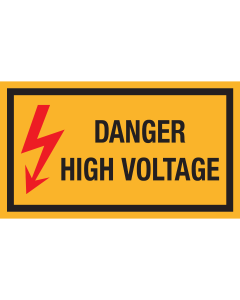 Sticker met pictogram en tekst "Danger High Voltage"
