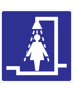 Blauwe sticker met pictogram voor aanduiden douche voor dames