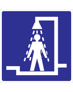 Blauwe sticker met pictogram voor aanduiden douche voor heren