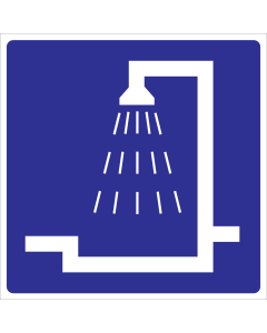 Blauwe sticker met pictogram voor het aanduiden van een douche