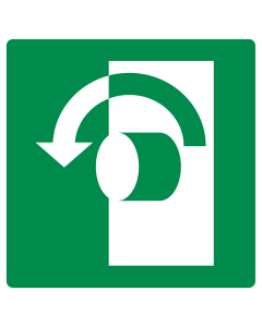 Sticker met pictogram draaiknop draairichting links ISO 7010