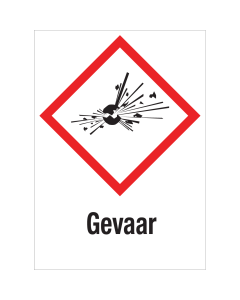 Sticker met pictogram "Explosieve Stoffen" en signaalwoord "Gevaar" - GHS 01