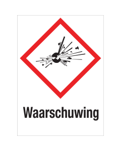 Sticker met pictogram "Explosieve Stoffen" en signaalwoord "Waarschuwing" - GHS 01