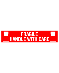 Sticker met pictogram en tekst Fragile, handle with care rood