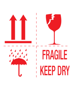 Sticker met pictogrammen Fragile, keep dry, this side up