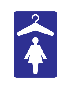 Blauwe sticker met pictogram voor aanduiden garderobe voor dames