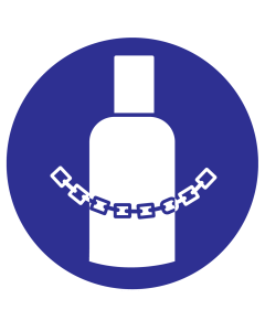 Blauwe sticker met pictogram om aan te duiden dat de gasflessen verankerd moeten worden - ISO7010 - M046