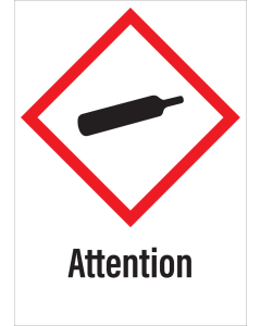 Sticker met pictogram "Gashouder onder druk" en signaalwoord "Attention" - GHS 04