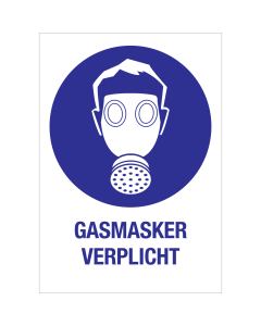 Sticker met pictogram en tekst om aan te duiden dat een gasmasker verplicht is