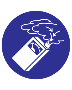 Blauwe sticker met pictogram om aan te duiden dat gebruik van een gasdetector verplicht is - ISO7010 - M048