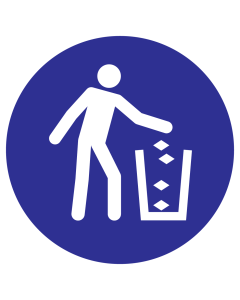 Blauwe sticker met pictogram om aan te duiden dat het gebruiken van de afvalbak verplicht is - ISO7010 - M030