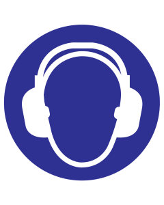 Blauwe sticker met pictogram om aan te duiden dat gehoorbescherming verplicht is - ISO7010 - M003