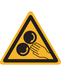 Sticker met pictogram "Gevaar voor handen - roterende rollen"