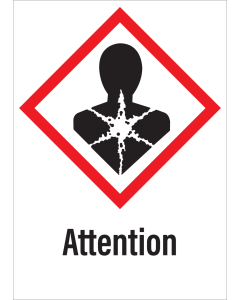 Sticker met pictogram "Gezondheidsgevaar" en signaalwoord "Attention" - GHS 08