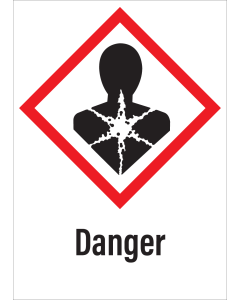 Sticker met pictogram "Gezondheidsgevaar" en signaalwoord "Danger" - GHS 08