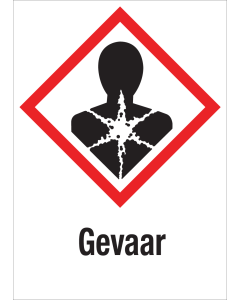 Sticker met pictogram "Gezondheidsgevaar" en signaalwoord "Gevaar" - GHS 08
