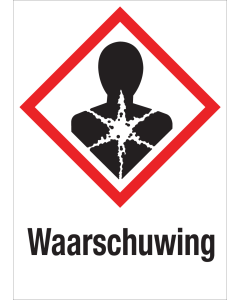 Sticker met pictogram "Gezondheidsgevaar" en signaalwoord "Waarschuwing" - GHS 08