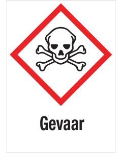 Sticker met pictogram "Giftige Stoffen" en signaalwoord "Gevaar" - GHS 06