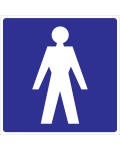 Blauwe sticker met een pictogram van een heer voor het aanduiden van een ruimte voor heren
