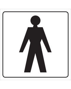 Witte sticker van een heer voor het aanduiden van een ruimte geschikt voor heren