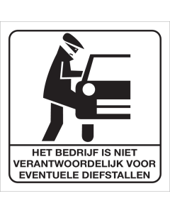 Witte sticker met pictogram om aan te geven dat het bedrijf niet aansprakelijk is bij autoinbraak