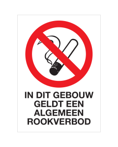 Sticker met pictogram en tekst In dit gebouw geldt een algemeen rookverbod