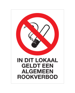 Sticker met pictogram en tekst In dit lokaal geldt een algemeen rookverbod