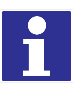 Blauwe sticker met pictogram voor het aanduiden van een informatiepunt