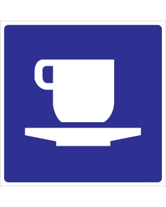 Blauwe sticker met pictogram voor het aanduiden van een koffiecorner