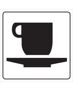 Witte sticker met pictogram voor aanduiden van een koffiecorner
