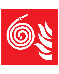 Sticker met pictogram van een losse brandslang volgens ISO 7010