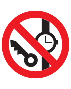 Sticker met pictogram Kleine metalen voorwerpen en horloges verboden ISO7010 - P008