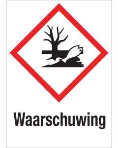 Sticker met pictogram "Schadelijk voor milieu" en signaalwoord "Waarschuwing" - GHS 09