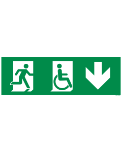 Sticker Nooduitgang naar beneden rechterkant beperkte mobiliteit