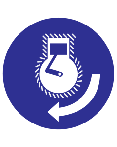 Blauwe sticker met pictogram om motor starten aan te duiden in volgorde