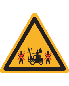 Sticker met pictogram "Niet voor of achter heftruck komen"