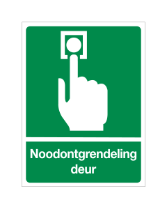 Sticker met pictogram en tekst Noodontgrendeling Deur