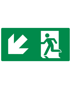 Sticker met pictogram nooduitgang links omlaag ISO 7010