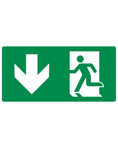 Sticker met pictogram nooduitgang omlaag linkerhand ISO 7010
