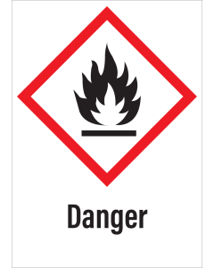 Sticker met pictogram "Ontvlambare Stoffen" en signaalwoord "Danger" - GHS 02