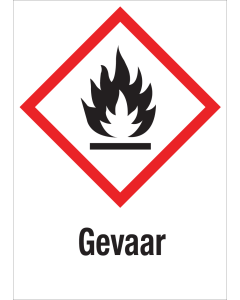 Sticker met pictogram "Ontvlambare Stoffen" en signaalwoord "Gevaar" - GHS 02